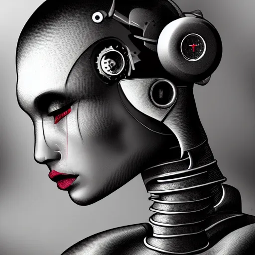 Prompt: cyborg dreaming. digital art. smooth. greyscale. by benedict bana