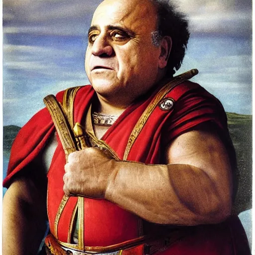 Prompt: portrait of danny devito as a roman officer in the punic wars