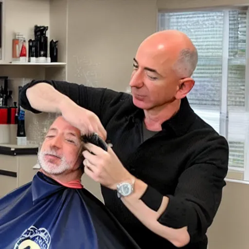 Image similar to photo of Jeff Bezos getting a haircut