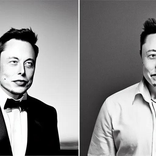 Image similar to A portrait photo of Elon Musk teams up with a teenage Elon Musk, perfect faces, 50 mm, award winning photography