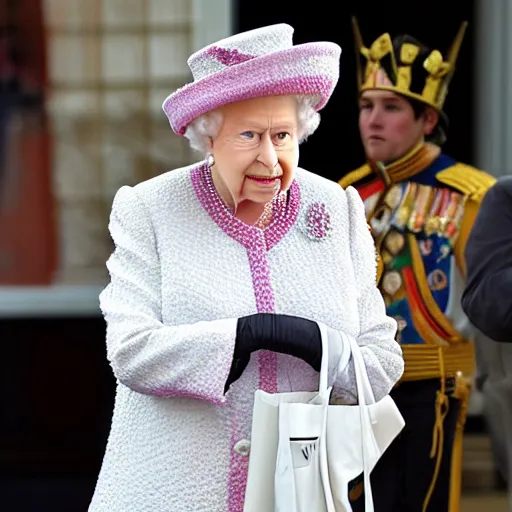 Prompt: Queen Elizabeth eating a burrito