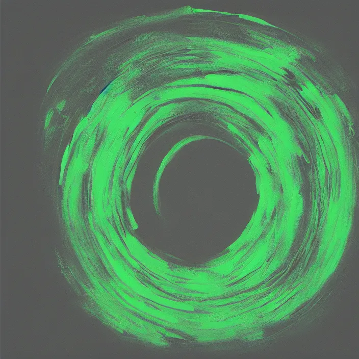 Prompt: a green dense ring painted on black canvas, created with on movement, wide brush, zen, high contrast, japanese, symmetric, minimalistic art, trending on artstation