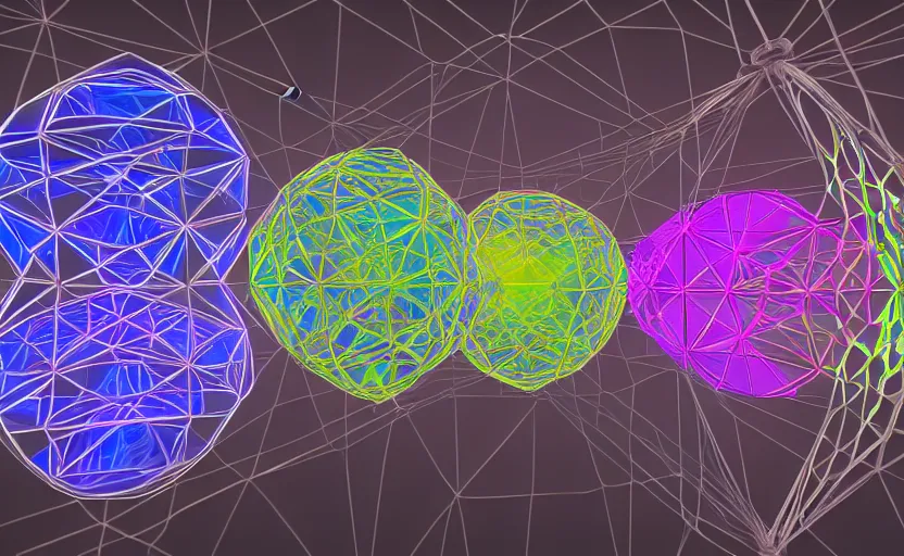 Prompt: Intertwined recursive 3d sacred geometry spheres cubes and prisms in a honycomb structure, by stephen kruse, rendered in lumion, 8k resolution, psychedelic lighting, muted color scheme, realistic shadows, cgscociety, stephen kruse, trending on artstation