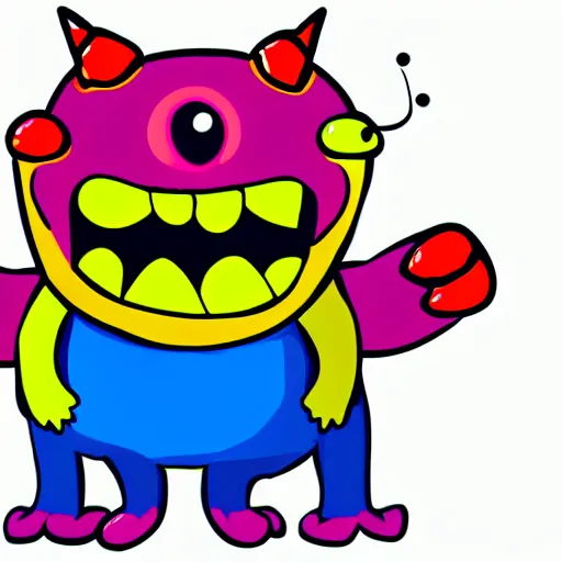 Image similar to sticker illustration of a cute monster. bright colors. bold outlines.