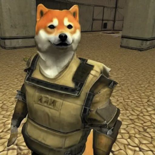 Image similar to anthropomorphic shiba inu wearing exoskeleton armor from the game s. t. a. l. k. e. r