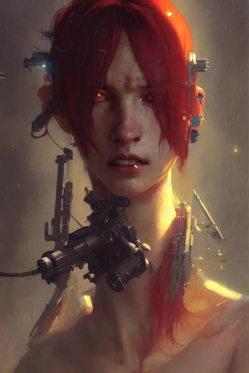 Image similar to full character portrait max mad cyberpunk, a future sniper girl character design, final fantasy face, painting by gaston bussiere, katsuya terada, nc wyeth, greg rutkowski, craig mullins, vermeer, trending on artstation, jeffery catherine jones