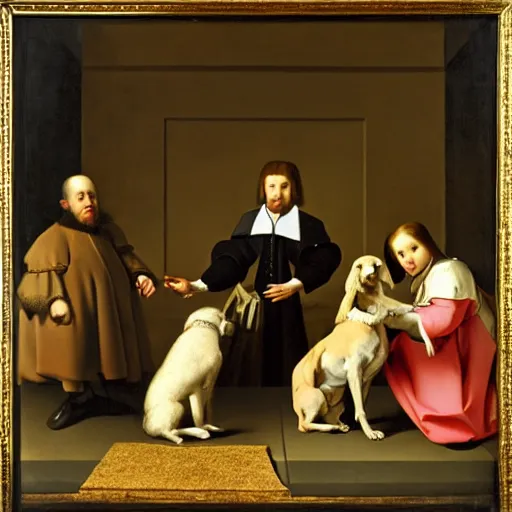 Image similar to a painting of a group of people and a dog, a flemish baroque by francisco de zurbaran, flickr, baroque, dutch golden age, flemish baroque, rococo