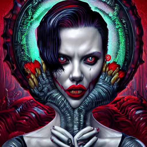 Image similar to lofi scorn giger alien venom joker lovecraftian lovecraft portrait of scarlett johansson, Pixar style, by Tristan Eaton Stanley Artgerm and Tom Bagshaw.