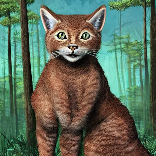 Prompt: portrait of tabaxi with spotted fur standing in forest, beautiful!, digital art, fantasy, highly detailed