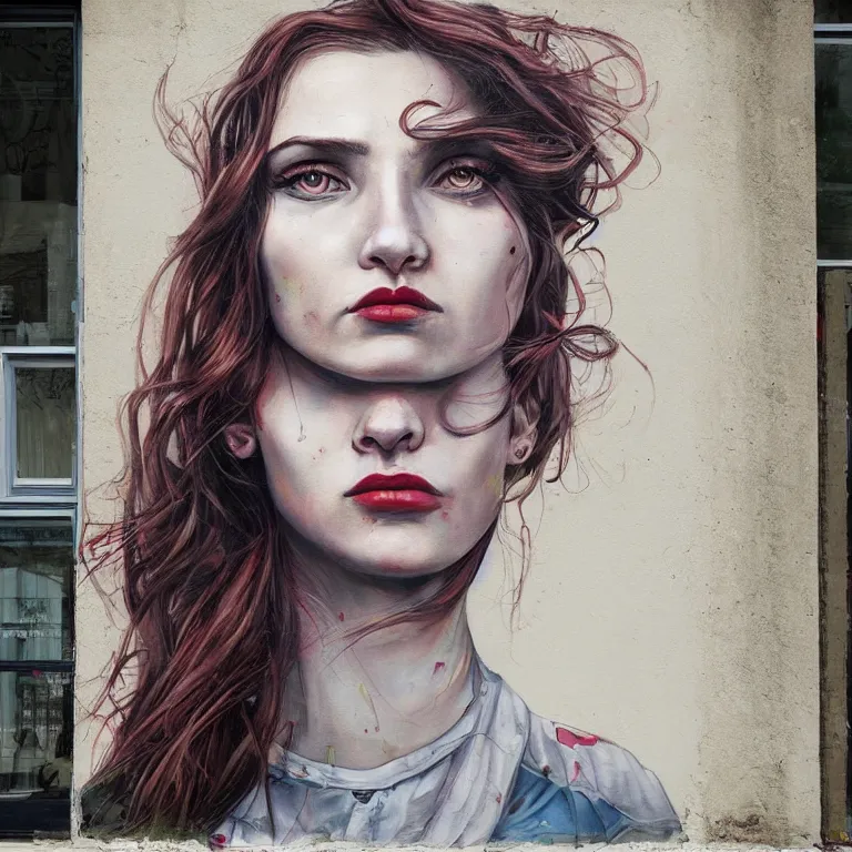 Prompt: Street-art portrait of Carice Anouk van Houten in style of Etam Cru, photorealism