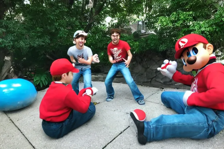 Image similar to photograph of bros playing smash bros