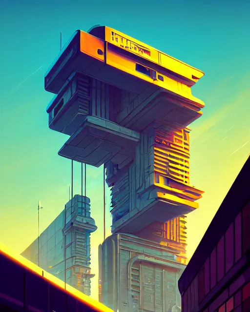 Image similar to beautiful painting of a cyberpunk marseilles inspired by leo ming pei, art by mike winkelmann, golden hour, illustration, highly detailed, simple, smooth and clean vector curves, no jagged lines, vector art, smooth, artstation