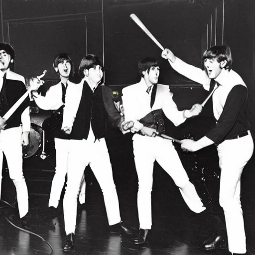 Image similar to the beatles whacking each other with baseball bats during let it be sessions