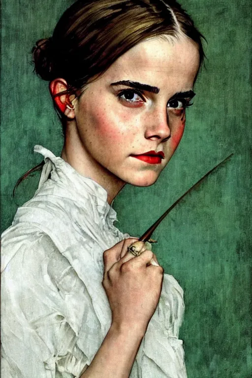 Prompt: Emma Watson portrait by Norman Rockwell