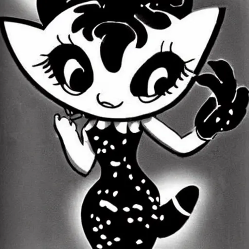 Image similar to black cat, betty boop cartoon style, funny, black and white, vintage