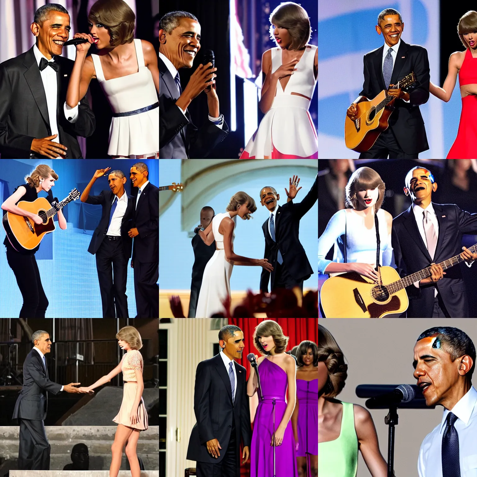 Prompt: barack obama performing a song with taylor swift