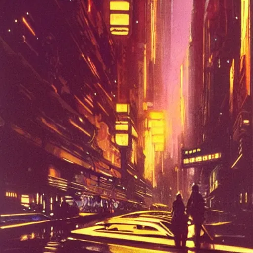 Image similar to from movie bladerunner, a scifi vehicle in a street, scene from bladerunner movie, syd mead