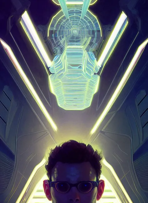 Image similar to symmetry!! portrait of charlie day, sci - fi, tech wear, glowing lights!! intricate, elegant, highly detailed, digital painting, artstation, concept art, smooth, sharp focus, illustration, art by artgerm and greg rutkowski and alphonse mucha
