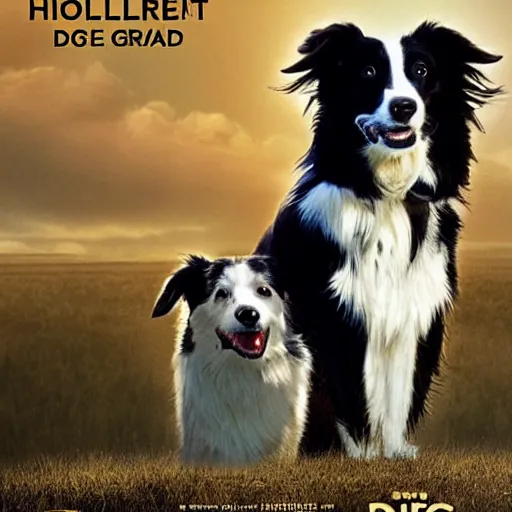 Image similar to movie poster for hollywood movie about border collie dog saving the world