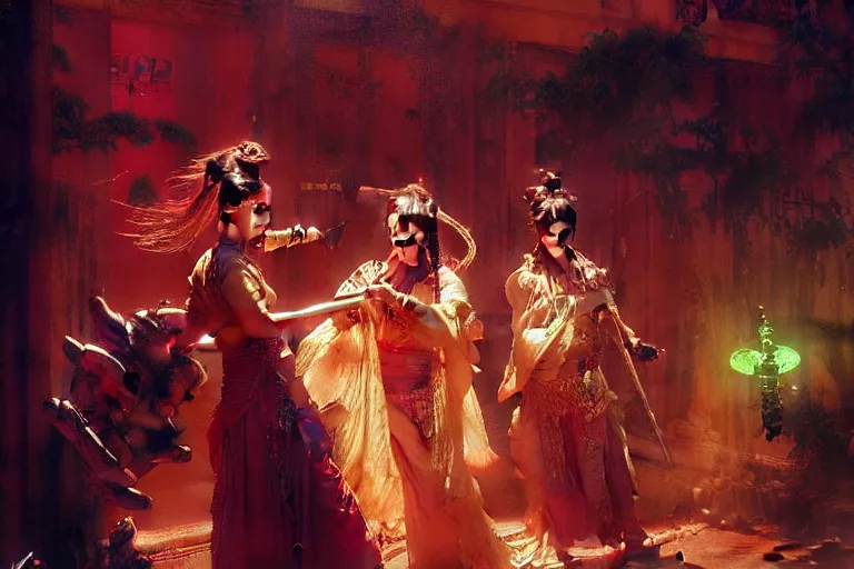 Image similar to wuxia, neon light, painting by gaston bussiere, craig mullins, j. c. leyendecker