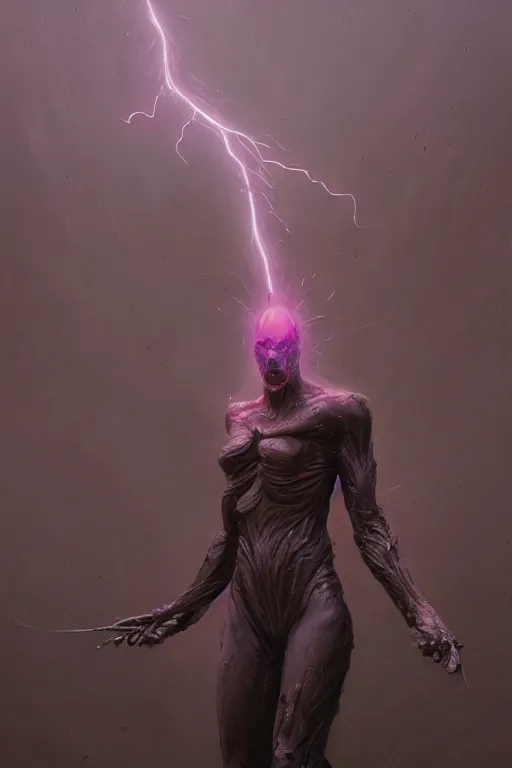 Image similar to Lightning Super Villain painted by Wayne Barlowe, Greg Rutkowski, zdislav beksinski, Francis Bacon, trending on artstation, artstationHD, artstationHQ, 4k, 8k