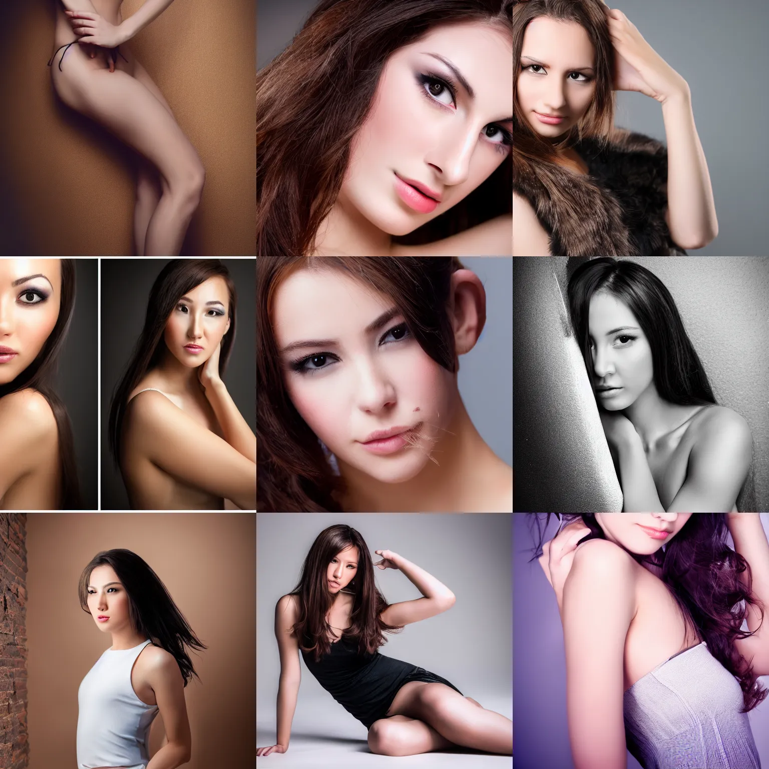 Prompt: beautiful and sensitive female model professional photosession in studio