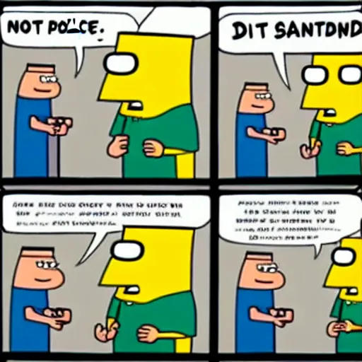 Image similar to 2 panel cartoon of dilbert having a standoff with the police, scott adams,