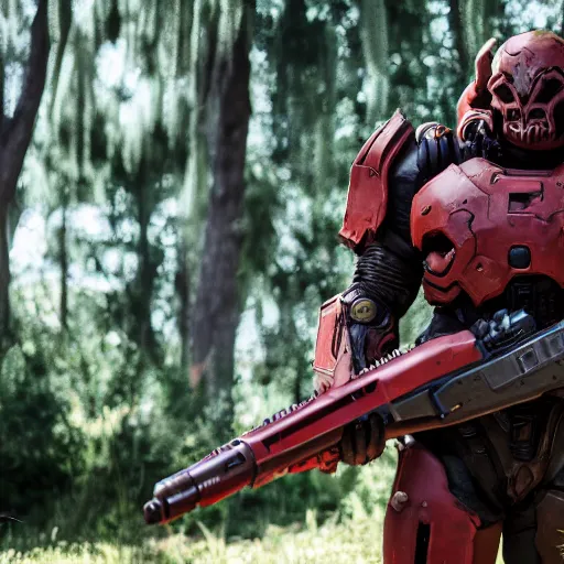 Image similar to doom slayer from doom eternal cosplay, photography, 9 0 s