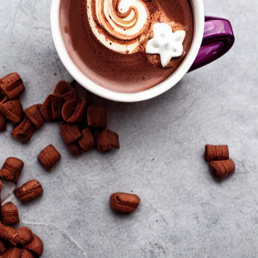 Prompt: hot chocolate photography, front angle, styled food photography, 4 k,