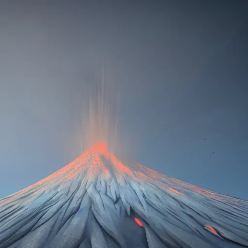 Image similar to a snowy volcano, vast landscape, unreal engine, rendered in octane, trending on artstation, anime, detail, beautiful digital art