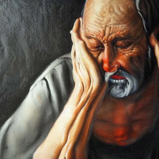 Image similar to pain and old age, dark, painting