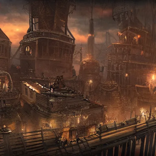 Prompt: a steampunk city with airships, 4K, extremely detailed. award winning