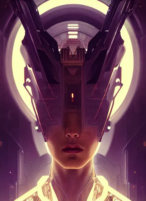 Prompt: symmetry!! portrait of a greek god, sci - fi -, cyberpunk, blade runner, glowing lights, tech, biotech, techwear!! intricate, elegant, highly detailed, digital painting, artstation, concept art, smooth, sharp focus, illustration, art by artgerm and greg rutkowski and alphonse mucha