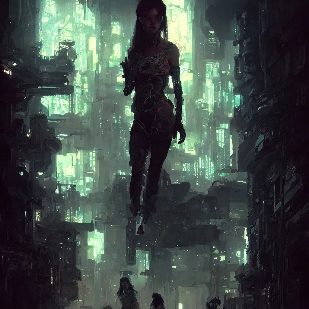 Image similar to female cyberpunk, beautiful face, rule of thirds, intricate outfit, spotlight, by greg rutkowski, by jeremy mann, digital painting