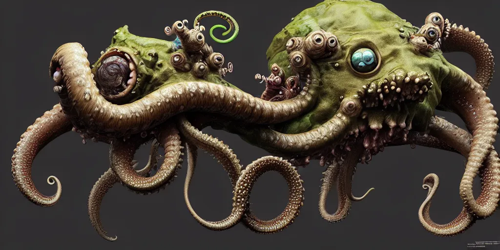 Prompt: a super ugly gross fauna with a tentacle monster concept art by neville page, ken barthelmey, carlos huante and doug chiang, sharp focus, trending on artstation, hyper realism, octane render, 8 k, hyper detailed, ultra detailed, highly detailed, zbrush, concept art, creature design