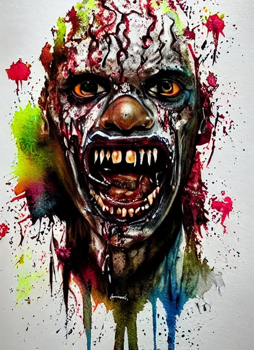 Image similar to african american zombie hollywood artwork professional acting headshot, hyperrealism, intricate detail, studio lighting, charming expression gesicht, hauntingly beautiful zombie, watercolor art, epic, legendary, drawn and painted, colored layers, dulled contrast, exquisite fine art, splatterpaint