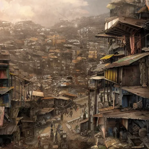 Image similar to favela slums, scifi, a detailed matte painting by anton pieck, deviantart contest winner, concept art, official art, matte drawing