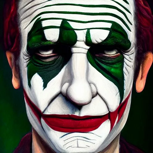 Image similar to oil painting portrait of julius caesar with joker's face paint on his face, 8 k, very detailed, very intricate,