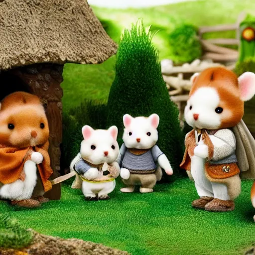 Prompt: lord of the rings calico critters in the shire