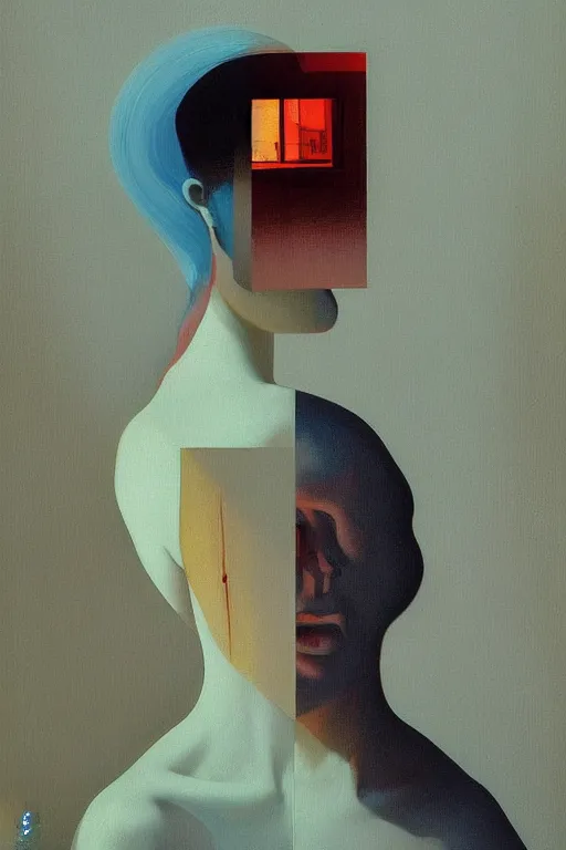Image similar to woman wearing oculus and digital glitch head edward hopper and james gilleard, zdzislaw beksisnski, higly detailed