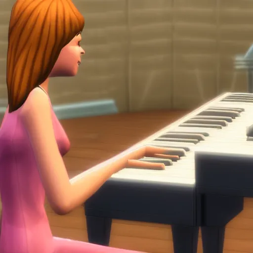 Image similar to cat playing piano, the sims 4