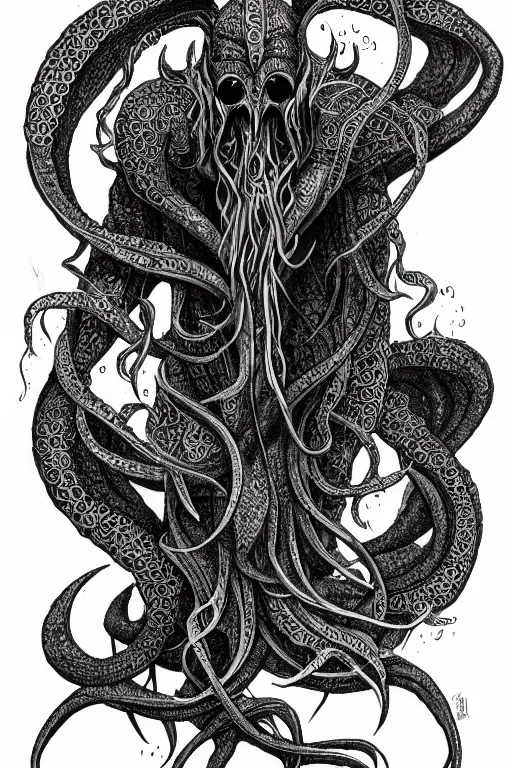 Image similar to black ink on paper, illithid cthulhu, trending on artstation, beautiful, intricate, detailed