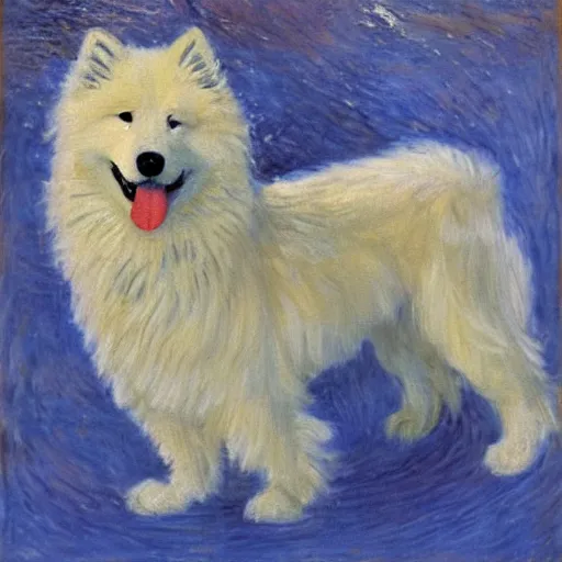 Prompt: Painting of a Samoyed in the style of Claude Monet