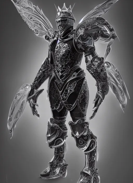 Image similar to full body digital painting of a futuristic dark king seraphim knight, in a pearl armor magicpunk chrome body sculpted intricate armor. big medium small details, reflect 8 k uhd, unreal engine, octane render in the artstyle of finnian macmanus, john park and greg rutkowski