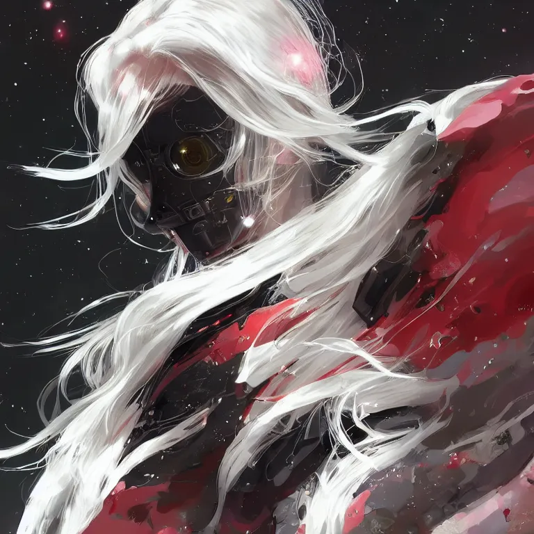 Prompt: highly detailed portrait of a hopeful young astronaut lady with a wavy blonde hair, by Dustin Nguyen, Akihiko Yoshida, Greg Tocchini, Greg Rutkowski, Cliff Chiang, 4k resolution, nier:automata inspired, bravely default inspired, vibrant but dreary but upflifting red, black and white color scheme!!! ((Space nebula background))