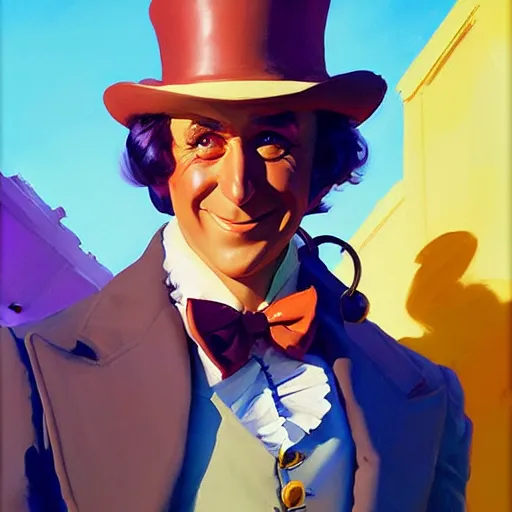 Image similar to Greg Manchess portrait painting of Willy Wonka as Overwatch character, medium shot, asymmetrical, profile picture, Organic Painting, sunny day, Matte Painting, bold shapes, hard edges, street art, trending on artstation, by Huang Guangjian and Gil Elvgren and Sachin Teng