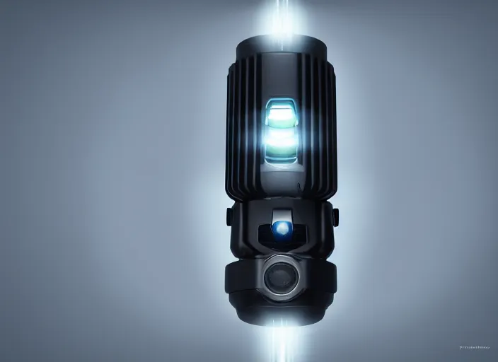 Image similar to futuristic flashlight ( designed by porsche ), xf iq 4, 1 5 0 mp, 5 0 mm, f / 1. 4, iso 2 0 0, 1 / 1 6 0 s, natural light, octane render, adobe lightroom, rule of thirds, symmetrical balance, depth layering, polarizing filter, sense of depth, ai enhanced