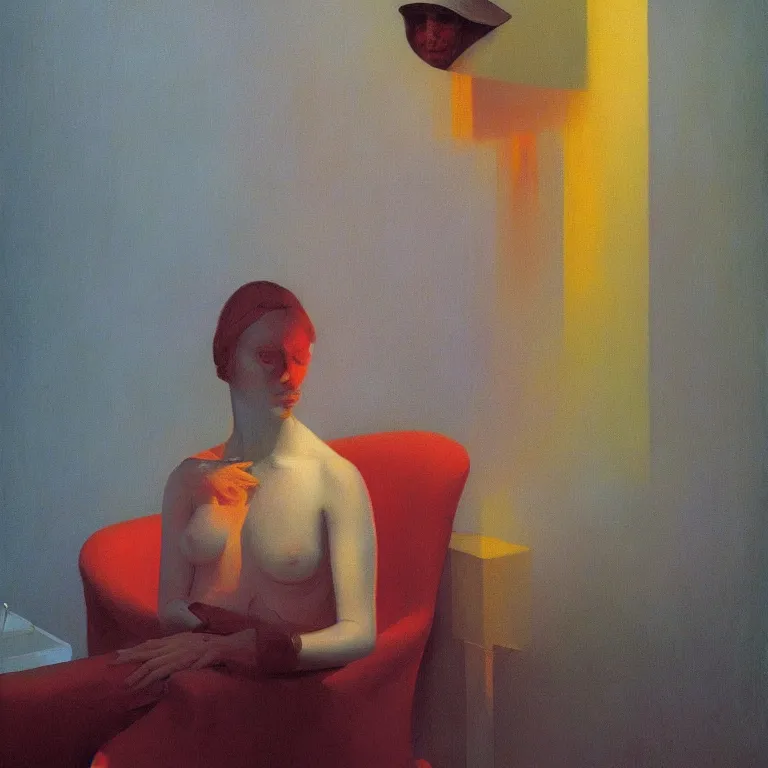 Image similar to portrait painting of the crystal woman, Edward Hopper and James Gilleard, Zdzislaw Beksinski, Steven Outram highly detailed