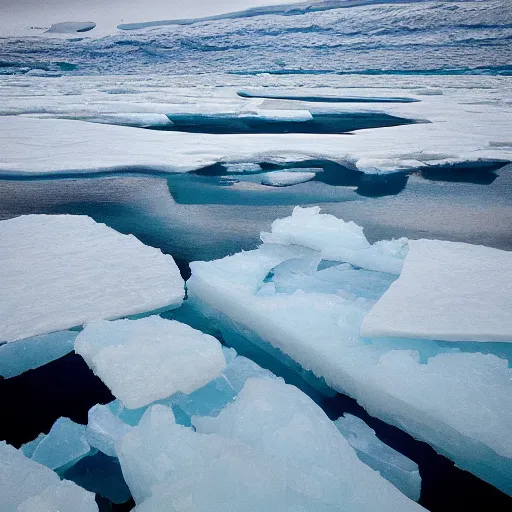 Prompt: “ a photograph taken underneath a thick layer of frozen sea ice, but above the dark water ”