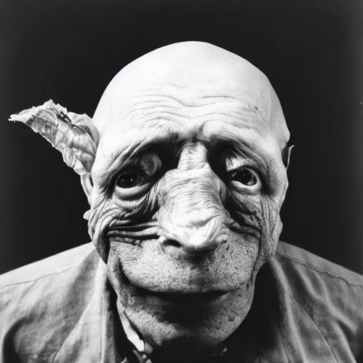 Prompt: photographic portrait of wrinkly sad max ernst anglerfish face